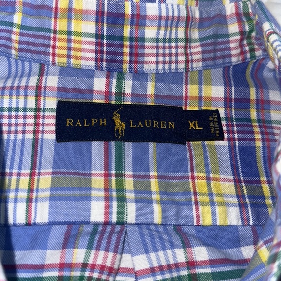 Ralph Lauren Plaid Button Up Shirt. 100% Cotton. Size X-Large. Blue Yellow Red - Picture 5 of 11